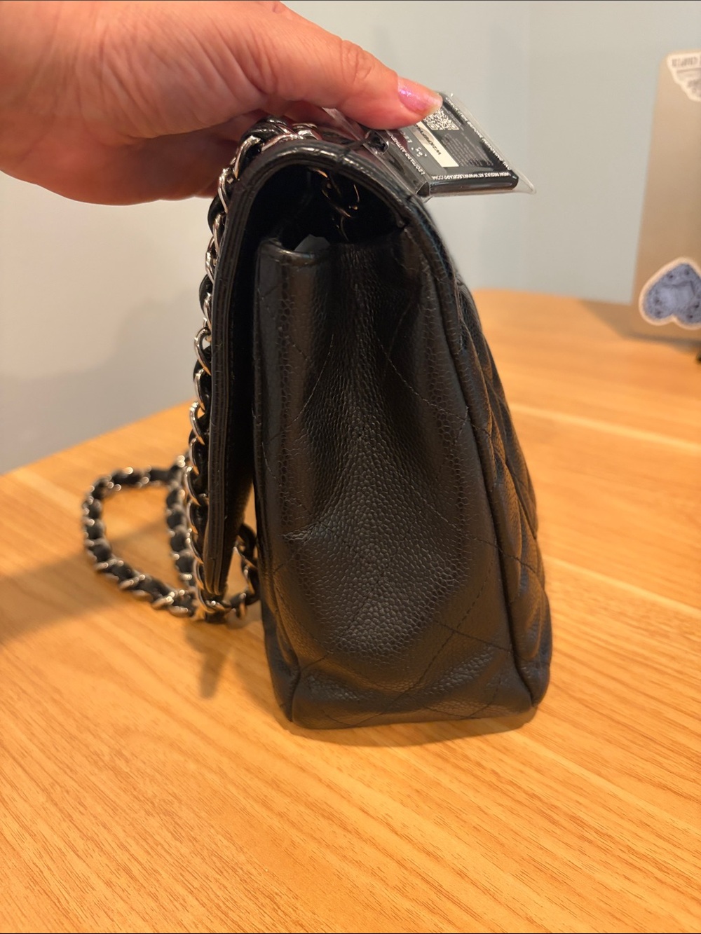 Pre-Loved CHANEL Black Caviar Leather Jumbo Single Flap with Silver Hardware - Picture 6 of 16